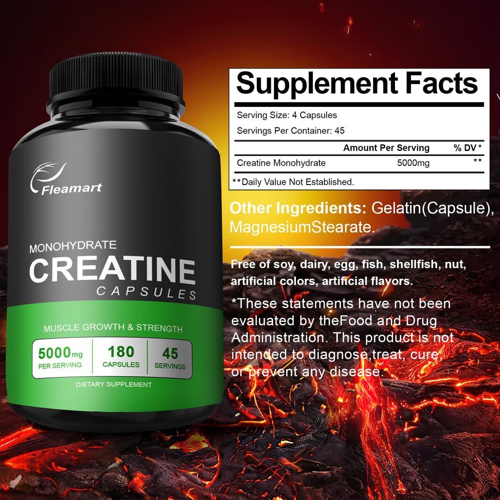 Micronized Creatine Monohydrate 5000mg 180 Capsules E155