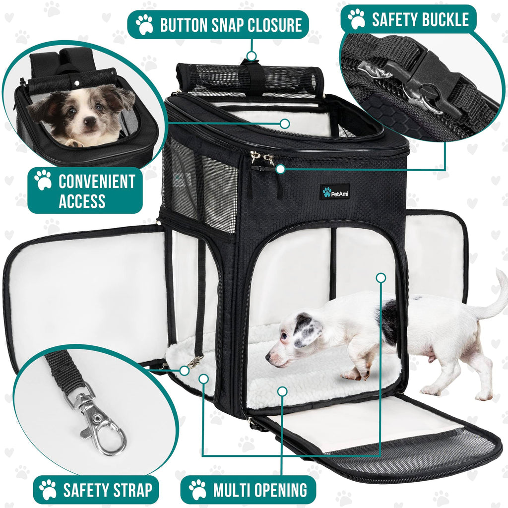 Dog Backpack Carrier, Airline Approved 4-Way Entry Cat Bag, Black U361441