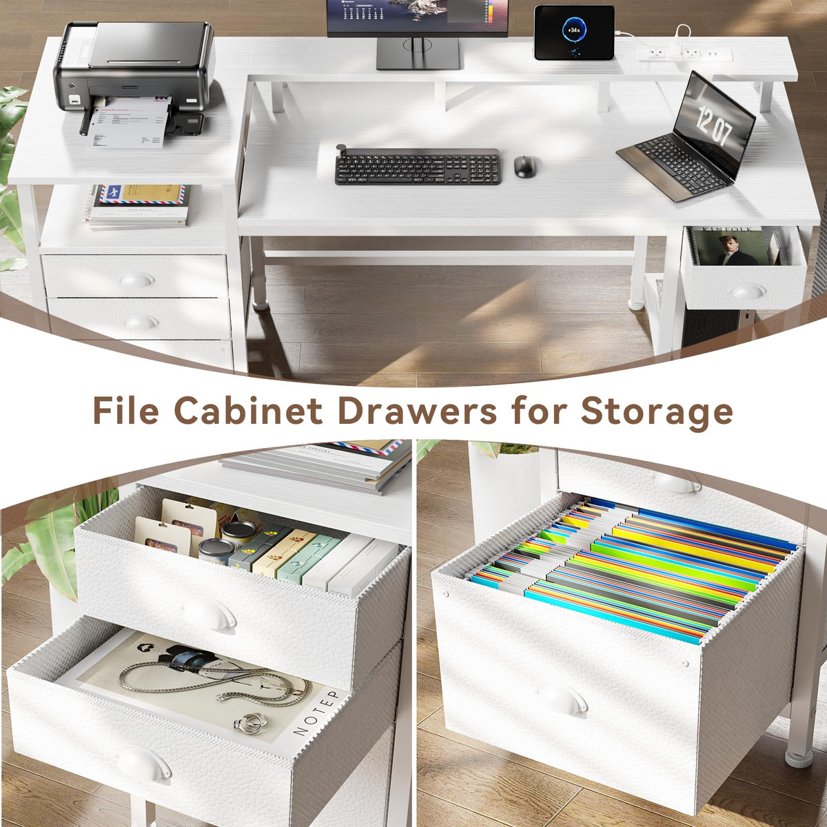 White Computer Desk with 4 Drawers Y611990