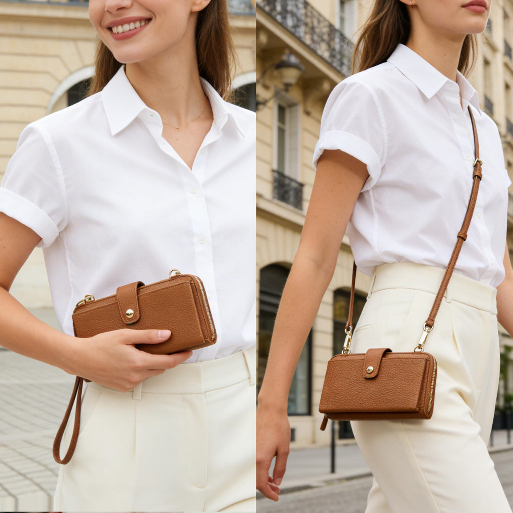 Small Leather Crossbody Wristlet Wallet and Phone Purse J6473