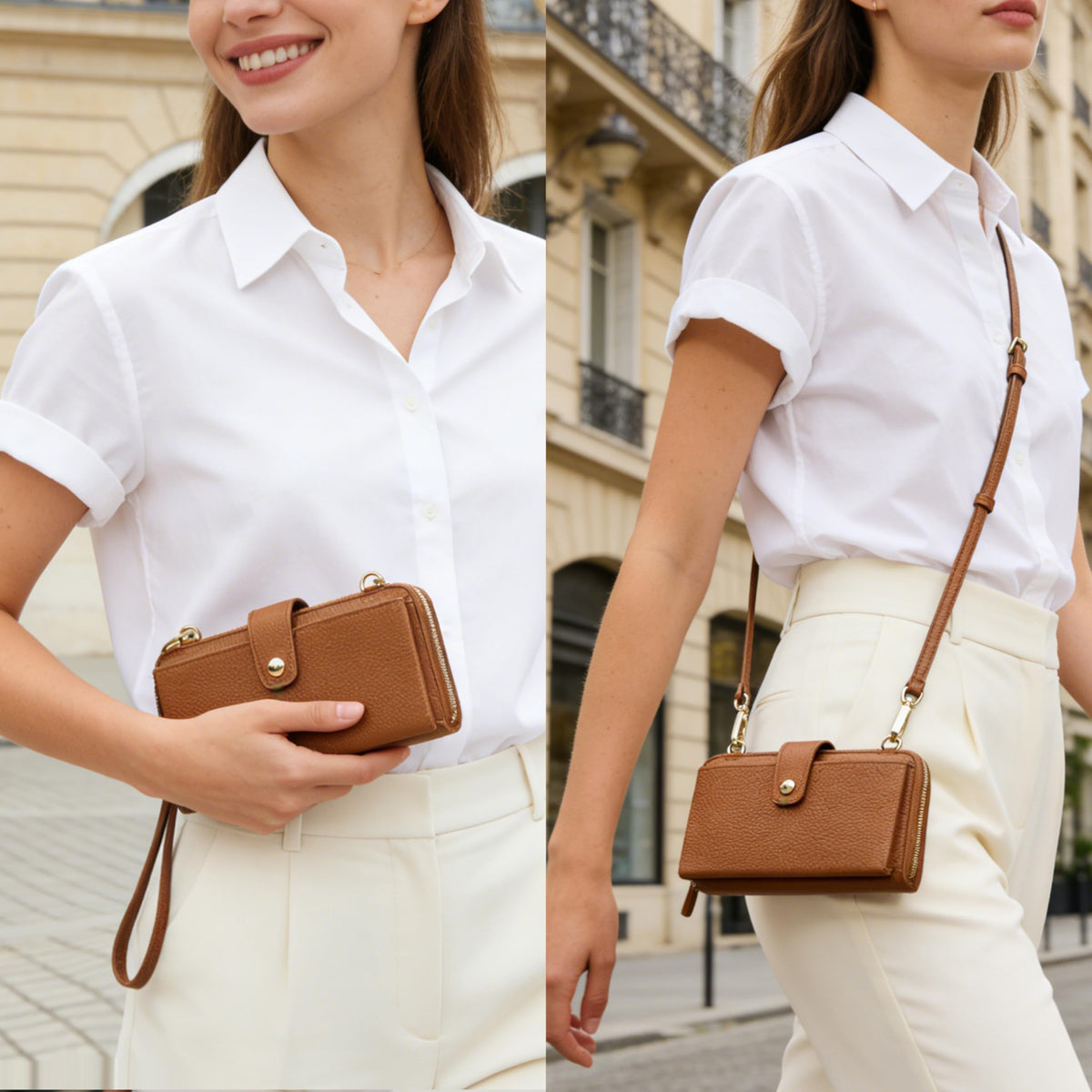 Small Leather Crossbody Wristlet Wallet and Phone Purse J6473