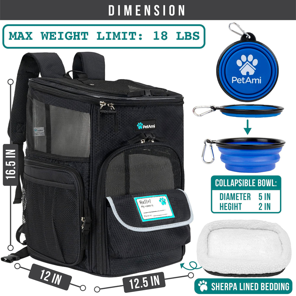 Dog Backpack Carrier, Airline Approved 4-Way Entry Cat Bag, Black U361441