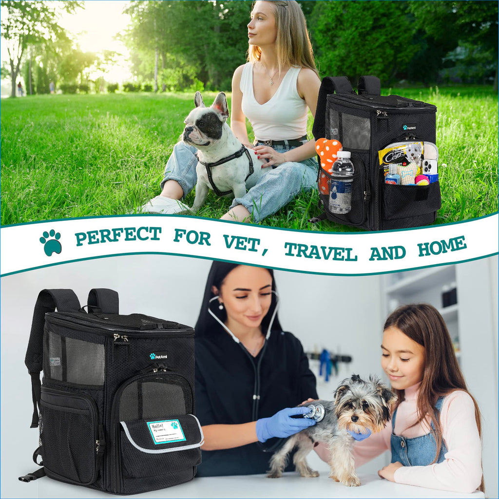 Dog Backpack Carrier, Airline Approved 4-Way Entry Cat Bag, Black U361441