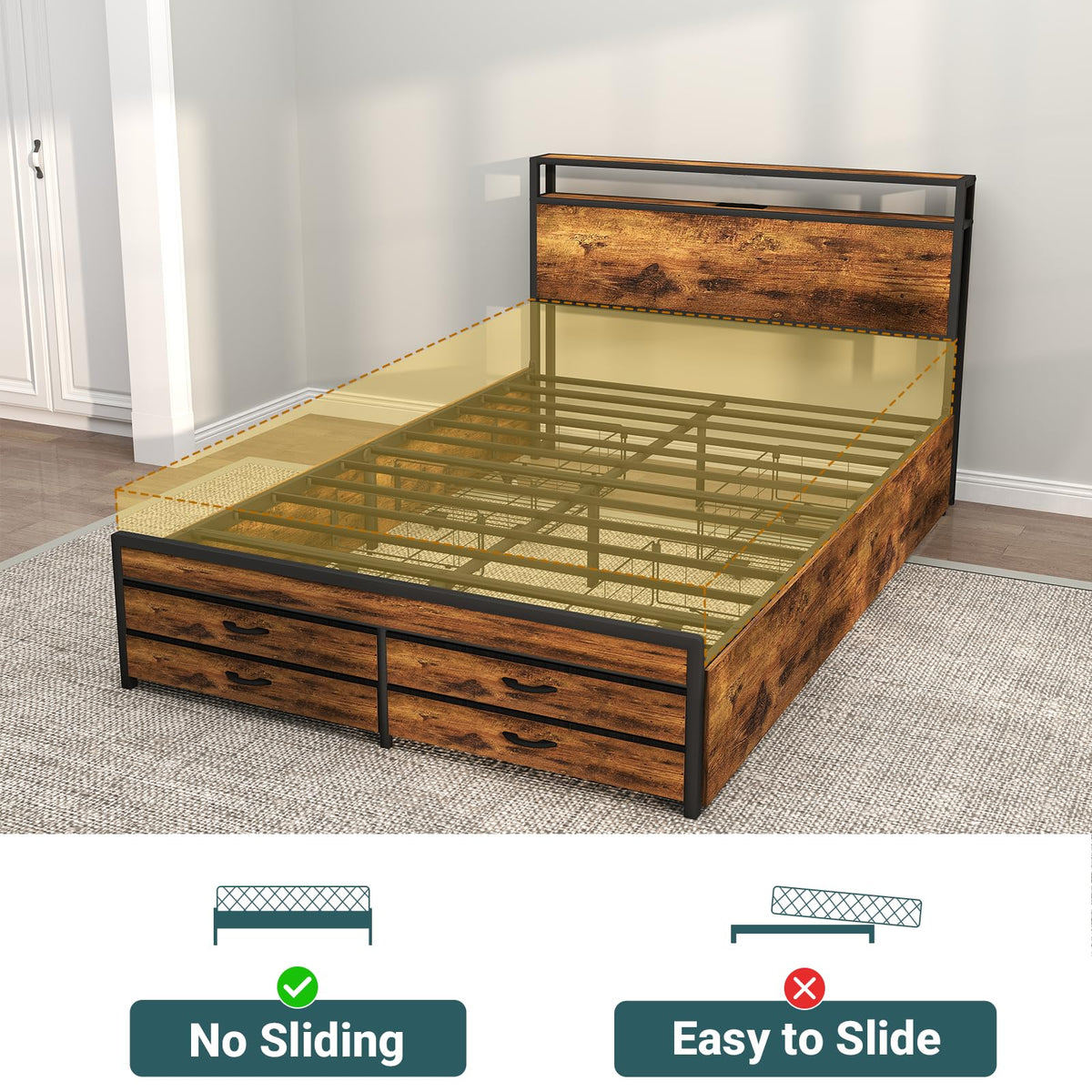 Queen Size Bed Frame with Headboard & 8 Storage Drawers G391