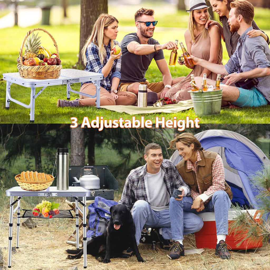 Small Portable Folding Camping Table, 3 Adjustable Height Lightweight Aluminum S20337