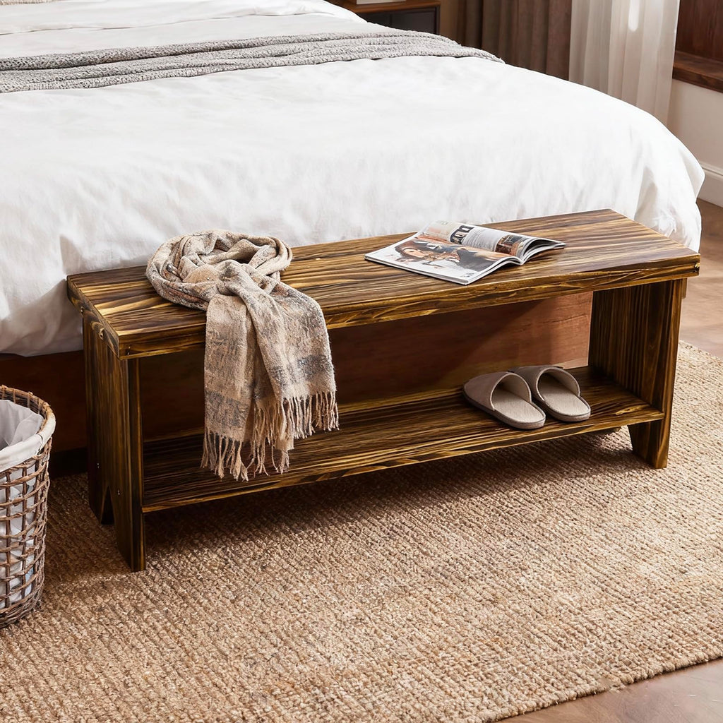 Solid Wood Entryway Bench with Storage Shelf B9202