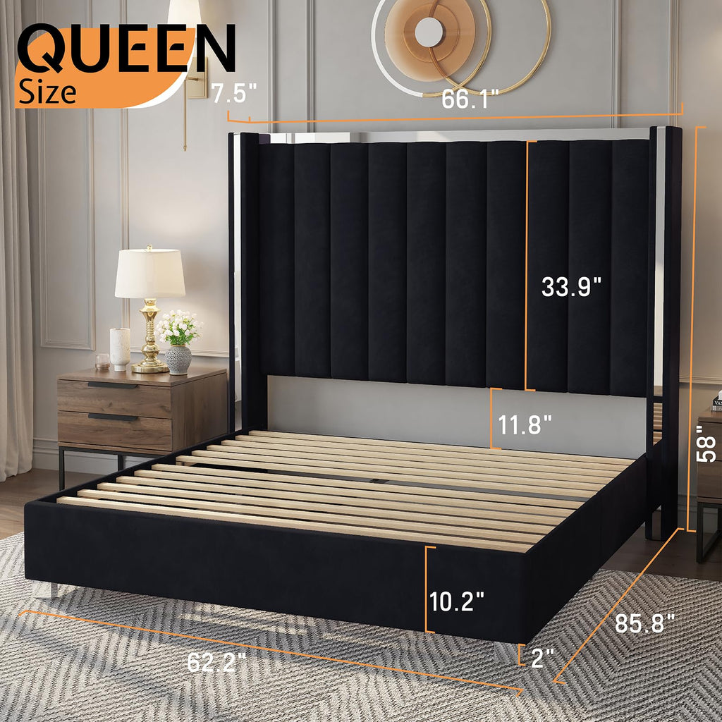 Queen Upholstered Bed Frame with Tall Headboard B37939