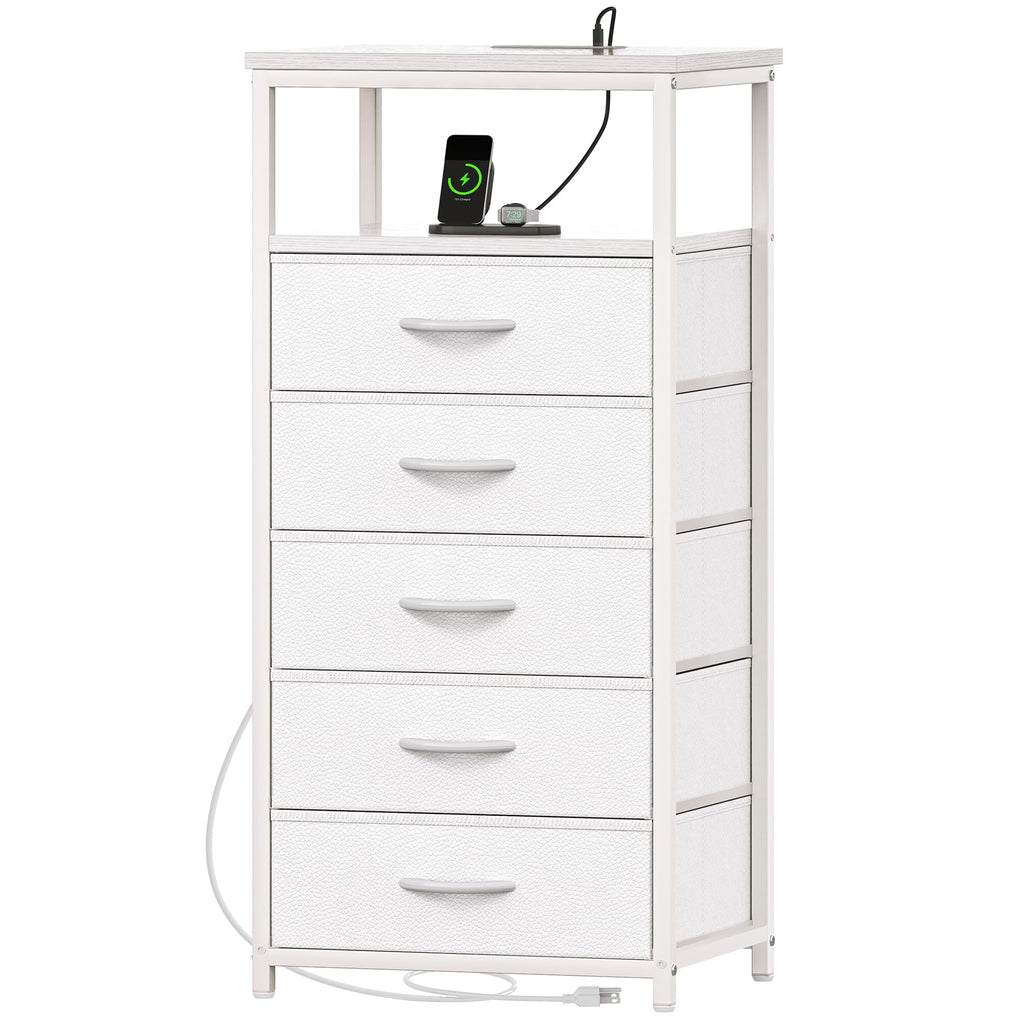 White 5 Drawer Dresser with Charging Station M1188