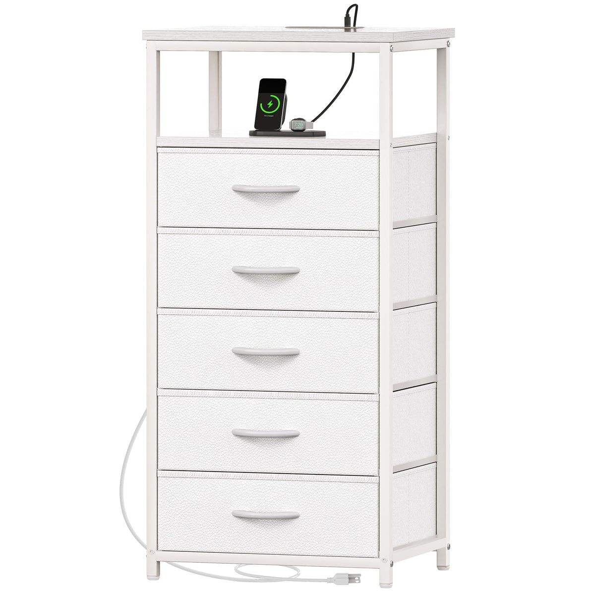 White 5 Drawer Dresser with Charging Station M1188