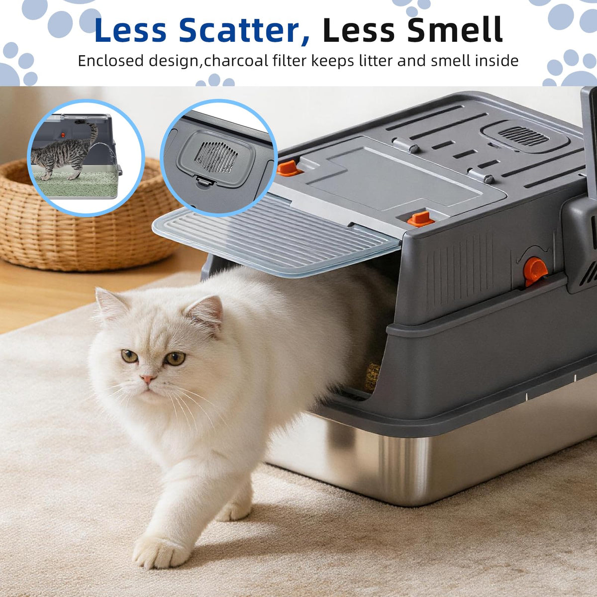 Stainless Steel Covered Cat Litter Box with High Sides C98887
