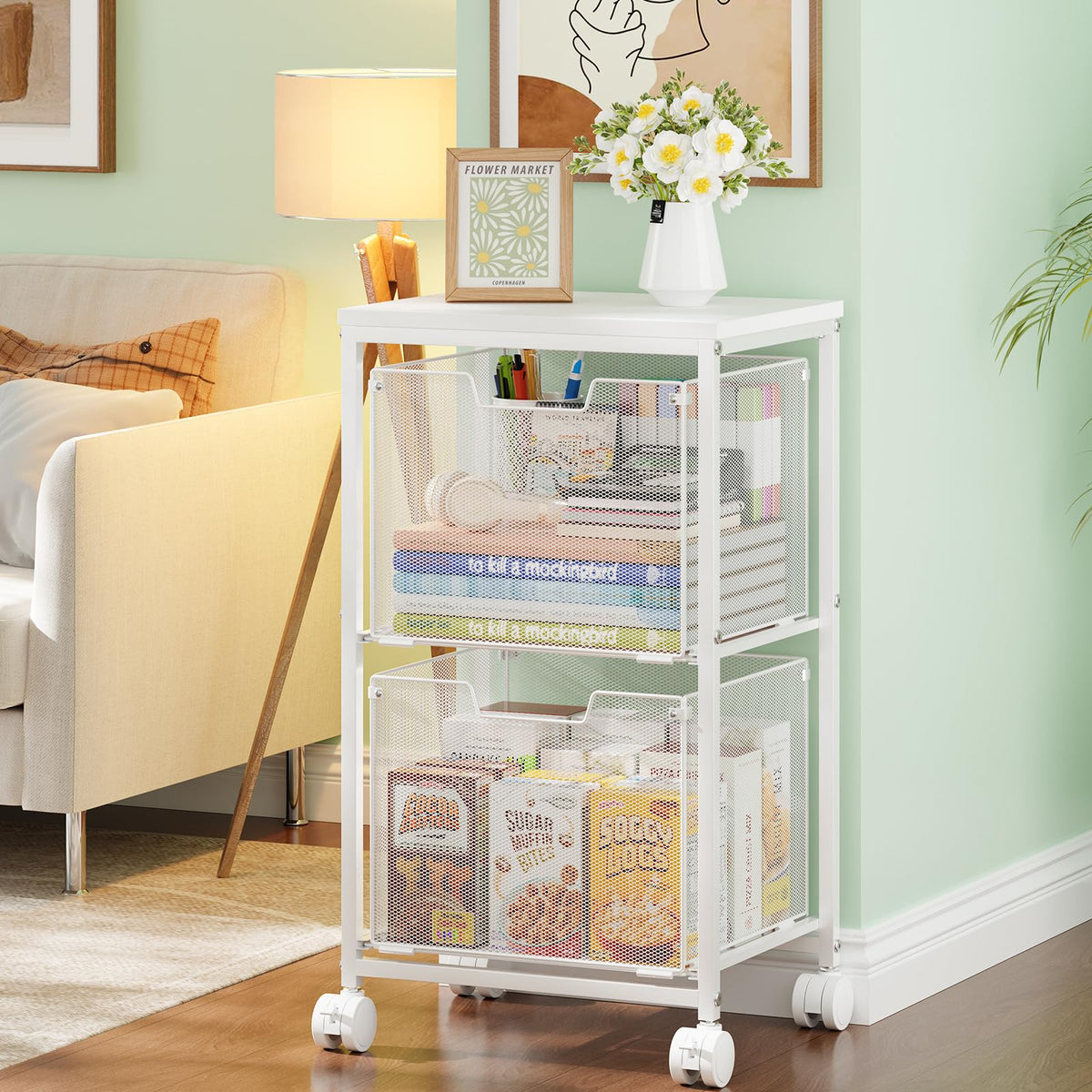 Rolling File Cart with 2 Storage Drawers A860923