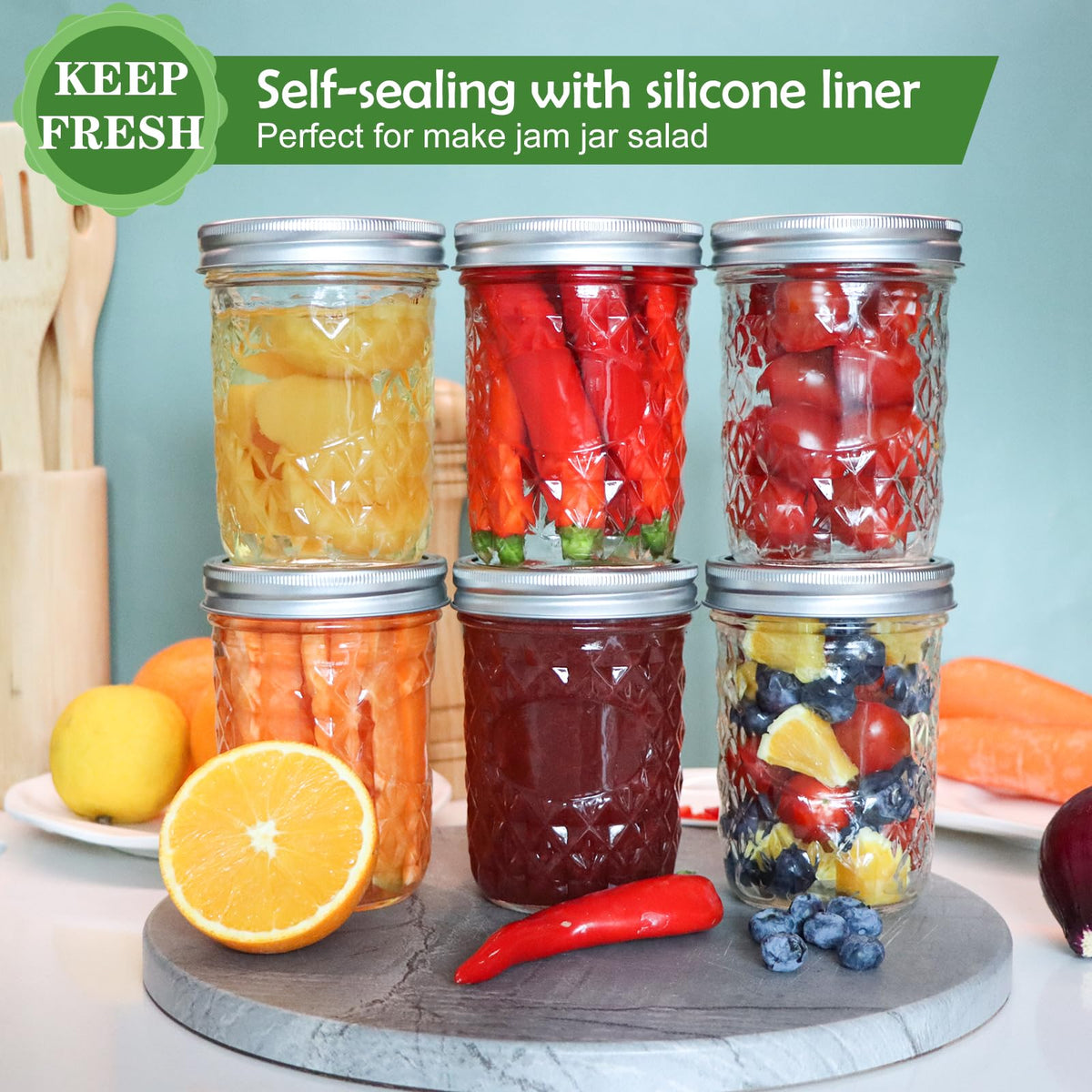 16oz Wide Mouth Mason Jars with Lids 6 Pack X892