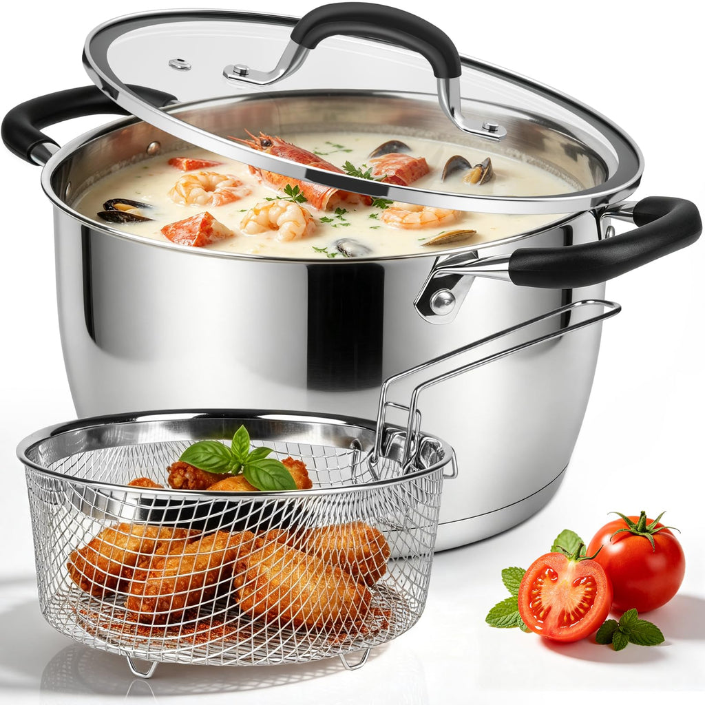 6 Quart Stainless Steel Deep Fryer Pot with Basket C379