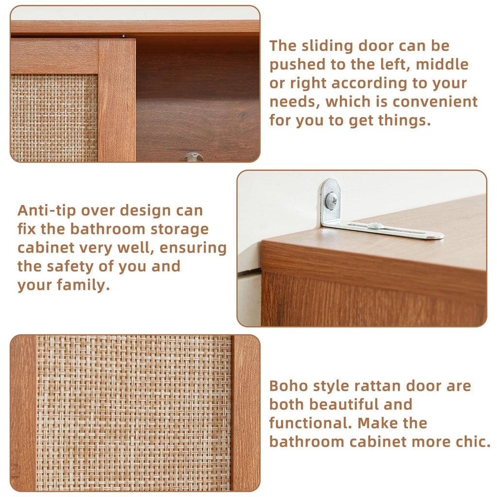 68" Over the Toilet Storage Cabinet with Rattan Sliding Door X150684