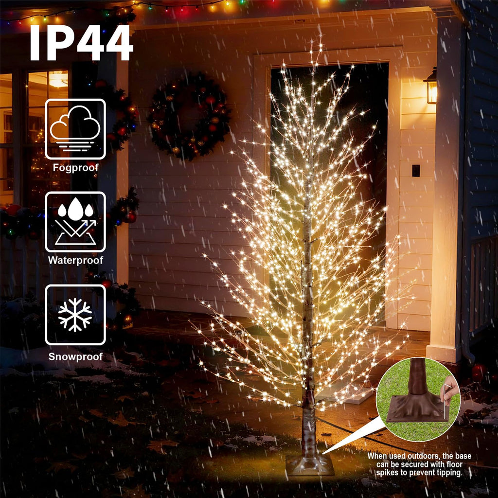 6FT Brown Lighted Birch Tree 1300LEDs Warm White Lights E91362