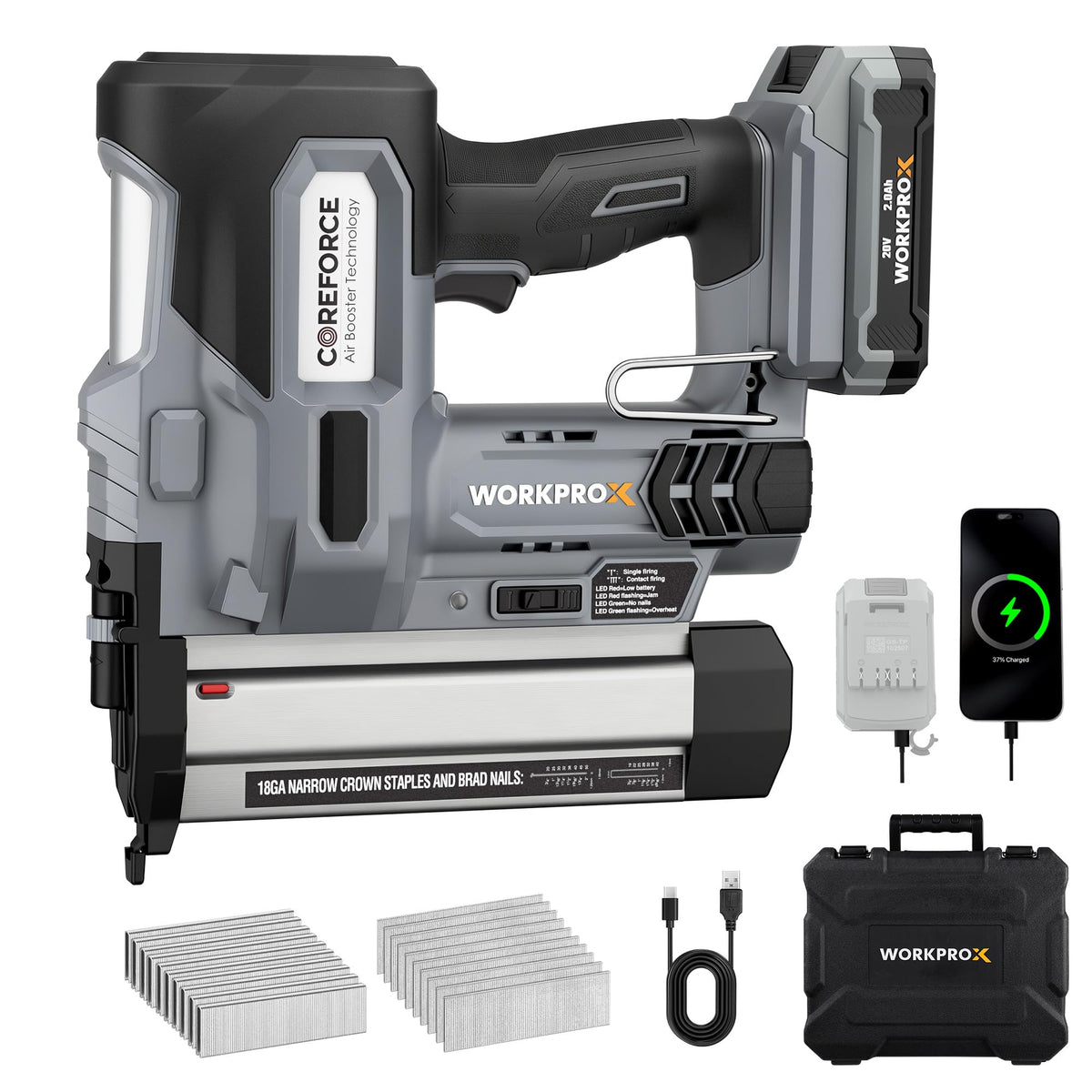 20V Cordless 18 Gauge 2-in-1 Nail & Staple Gun X74396