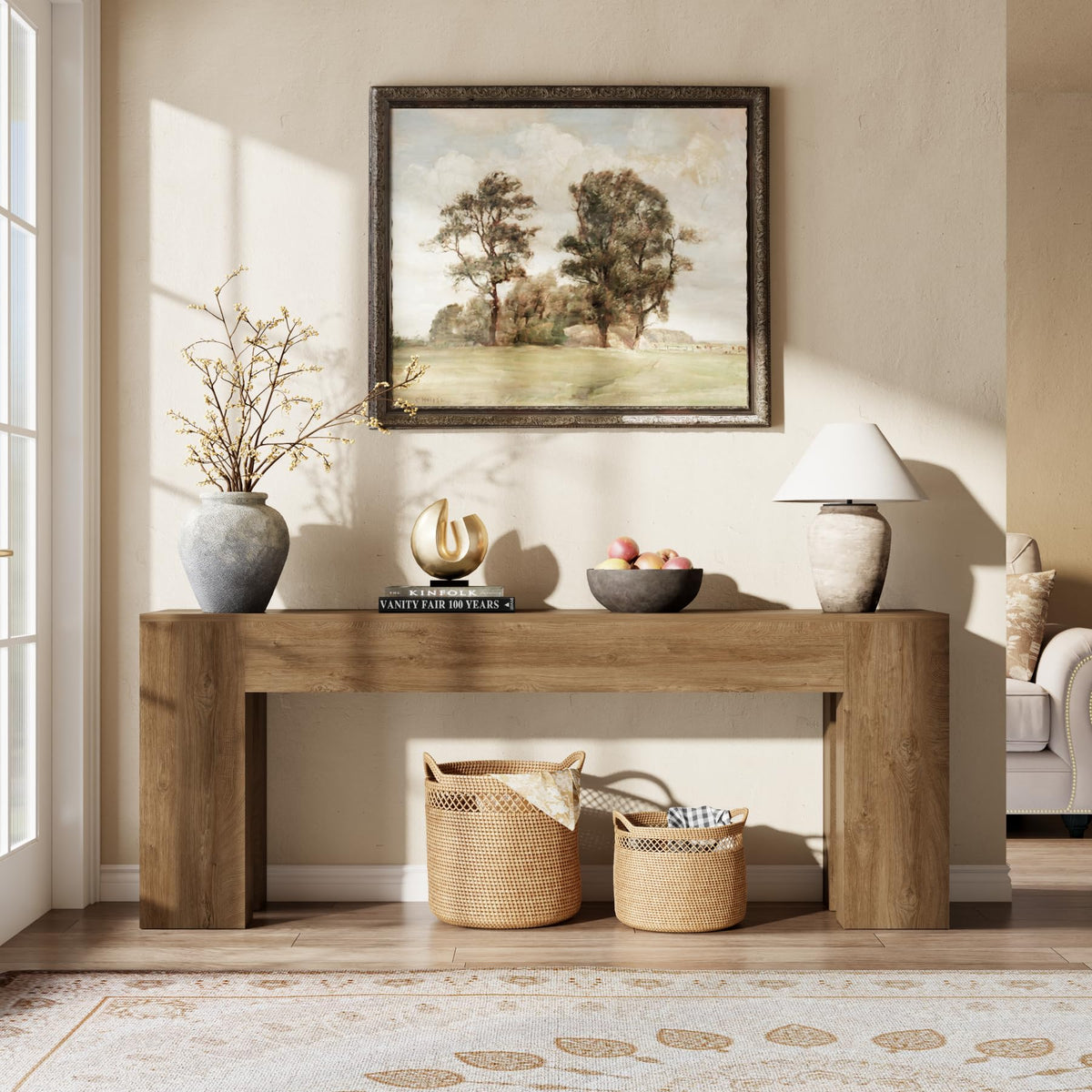 79-Inch Natural Oak Sofa Console Table R509