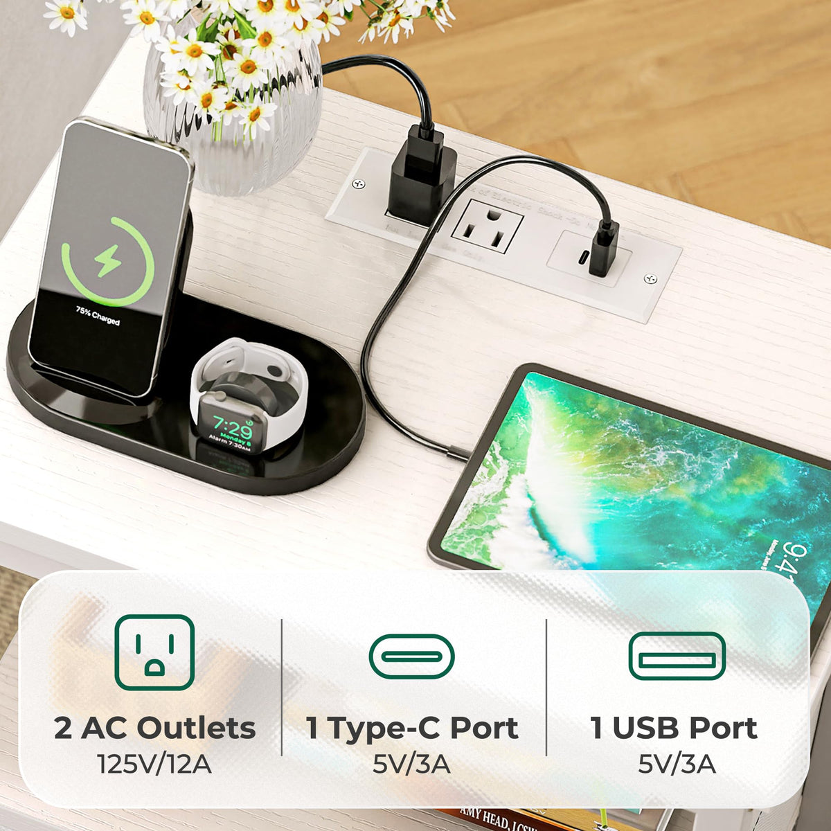 White 5 Drawer Dresser with Charging Station M1188