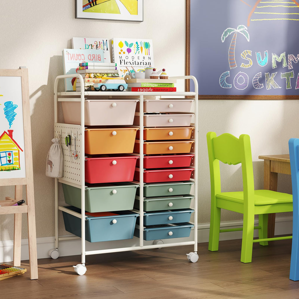 15 Drawer Rolling Storage Cart with Metal Tabletop P3510