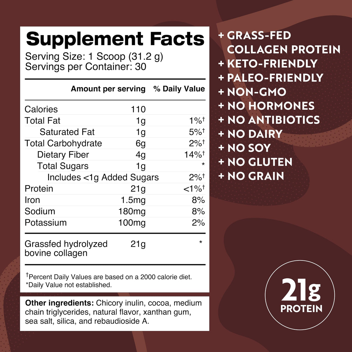 Chocolate Bone Broth Protein Powder 30 Servings V810289
