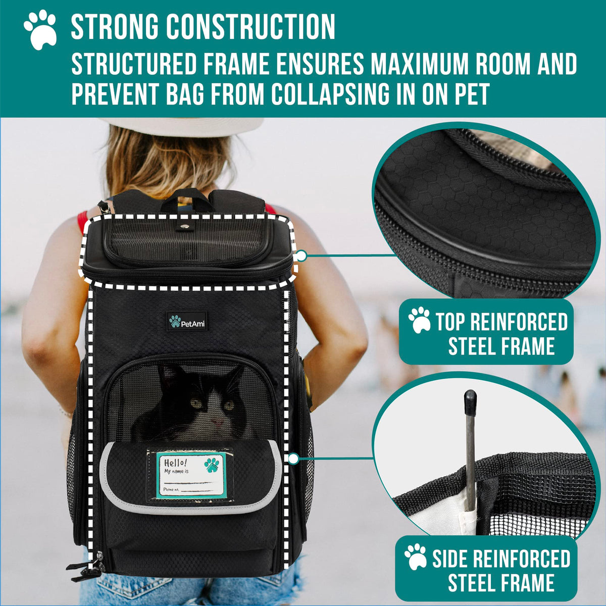Dog Backpack Carrier, Airline Approved 4-Way Entry Cat Bag, Black U361441
