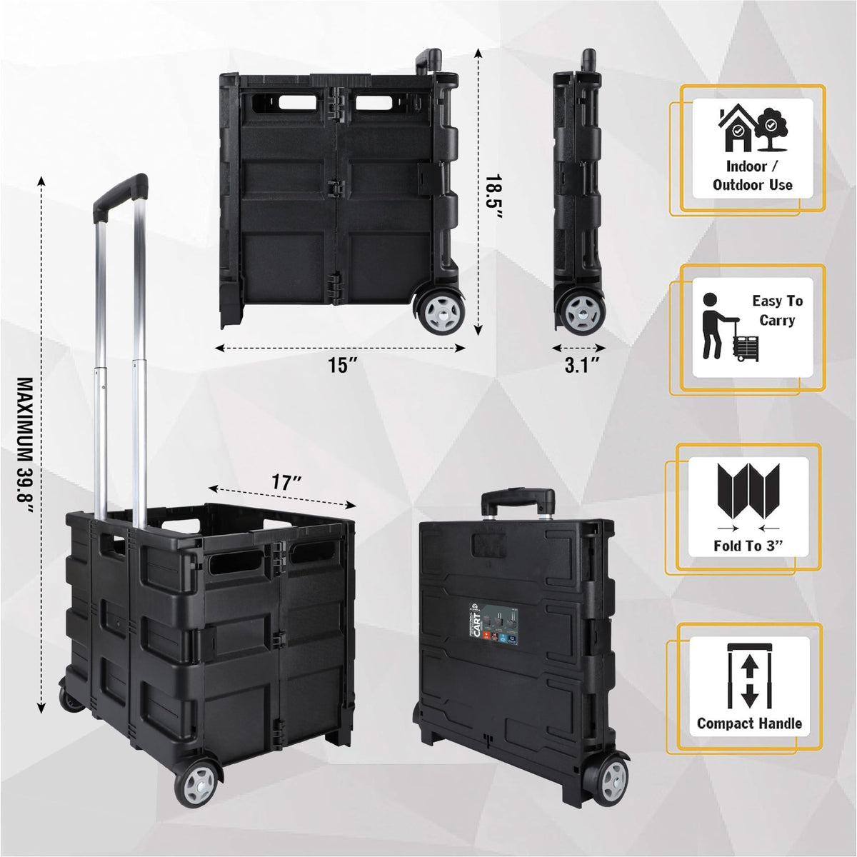 Portable Tools Carrier with Telescopic Handle, 80 Lb. Load Capacity, Black B19511