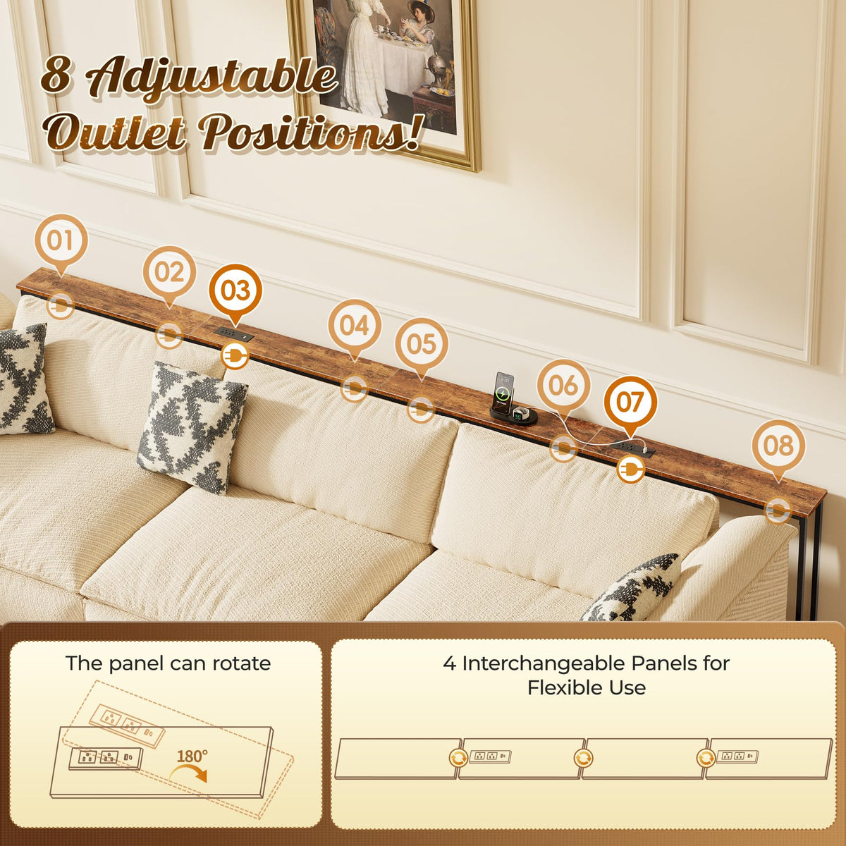 118 Inch Sofa Table with Power Outlets X715813