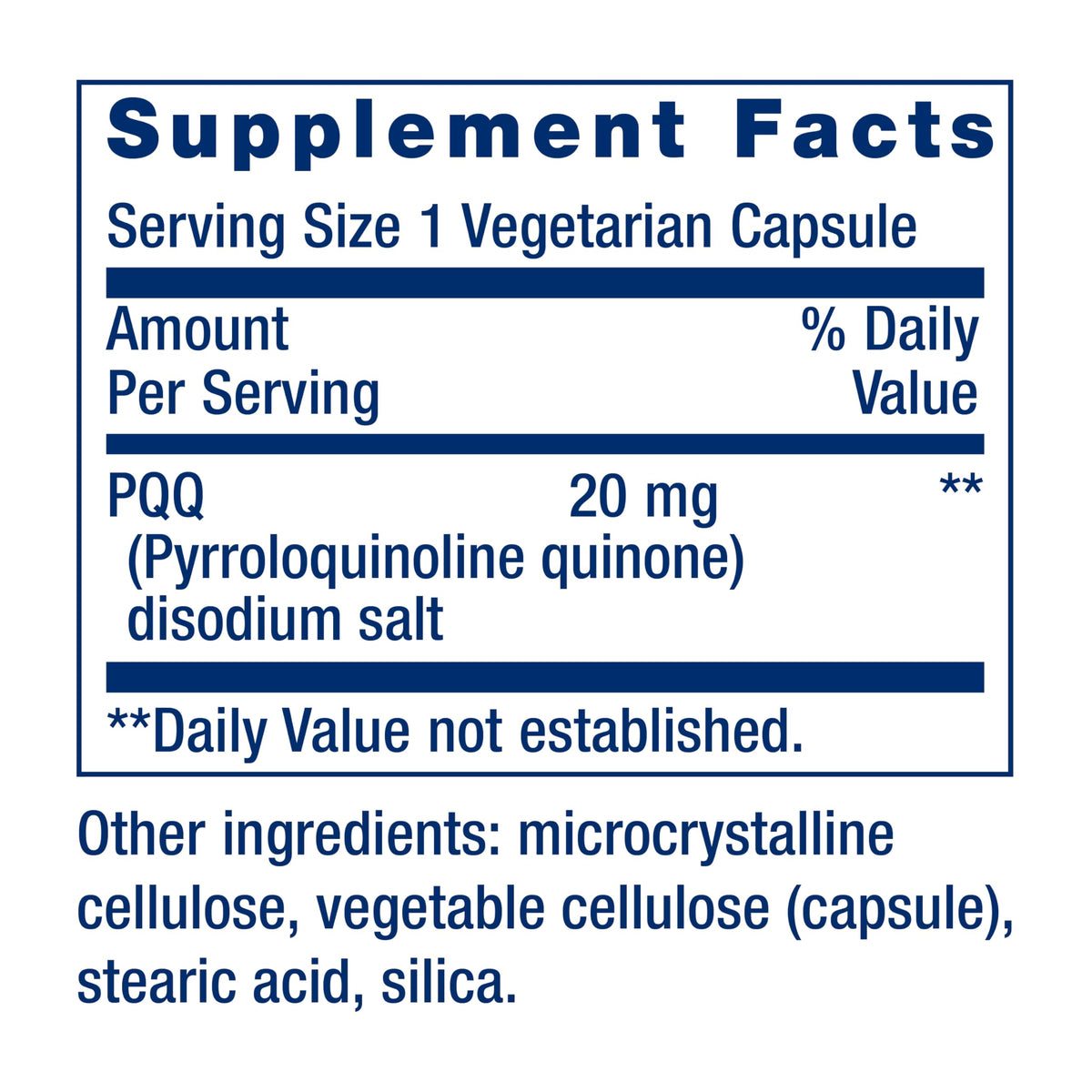 PQQ Pyrroloquinoline Quinone 20 mg 30 Capsules D8858