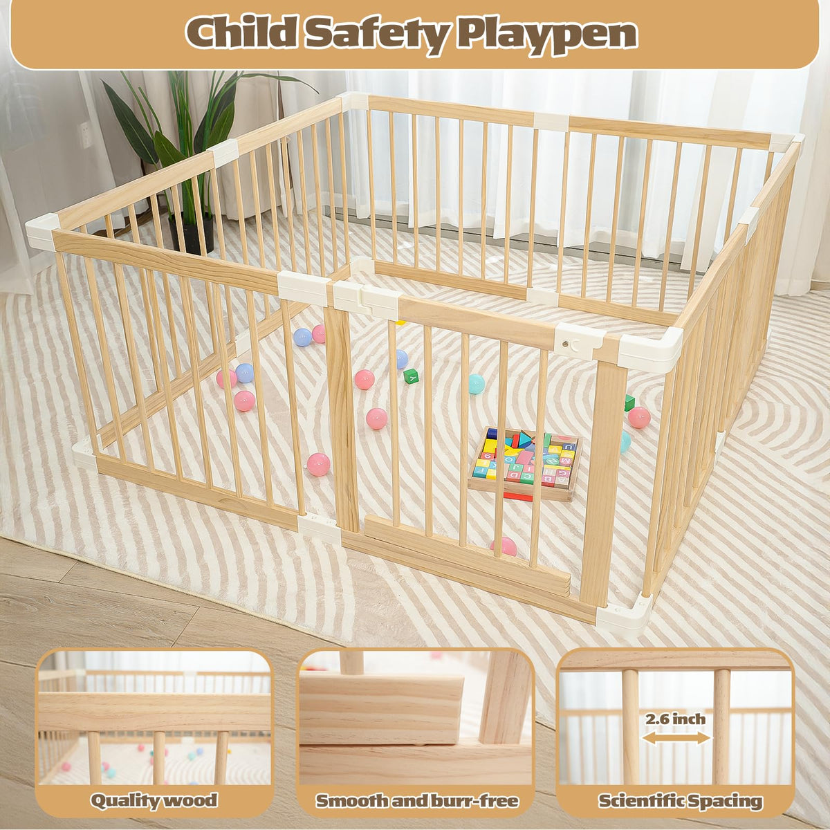 Wooden Baby Playpen 53"x53" J301