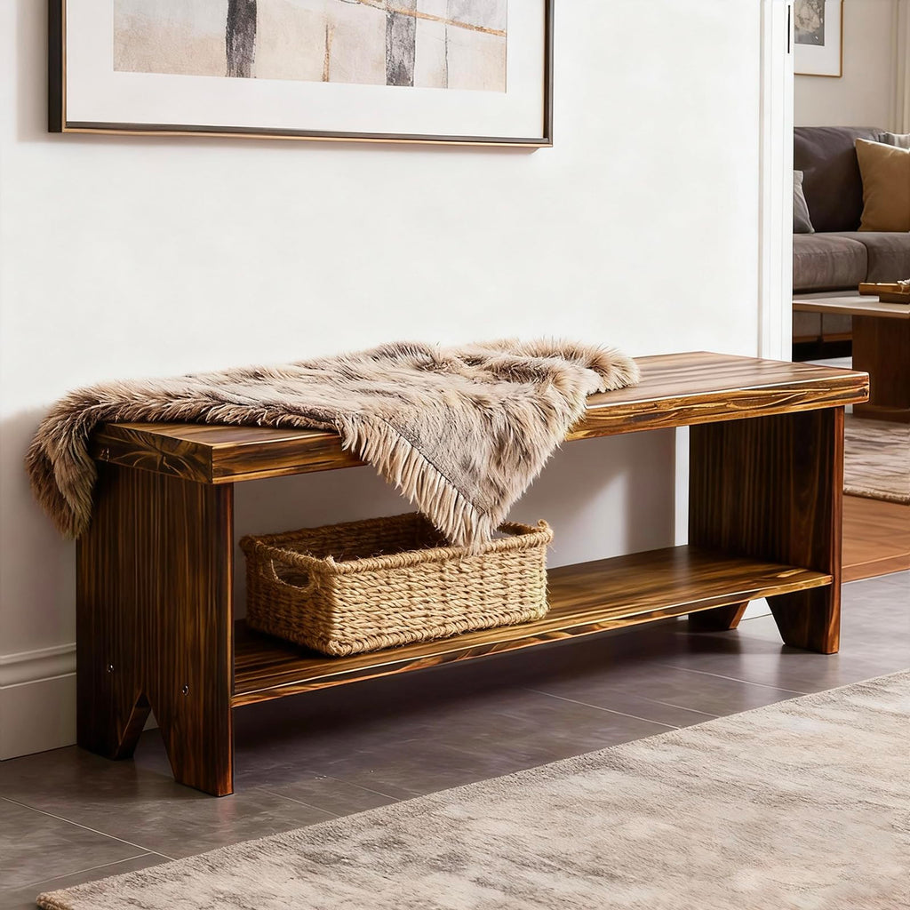 Solid Wood Entryway Bench with Storage Shelf B9202