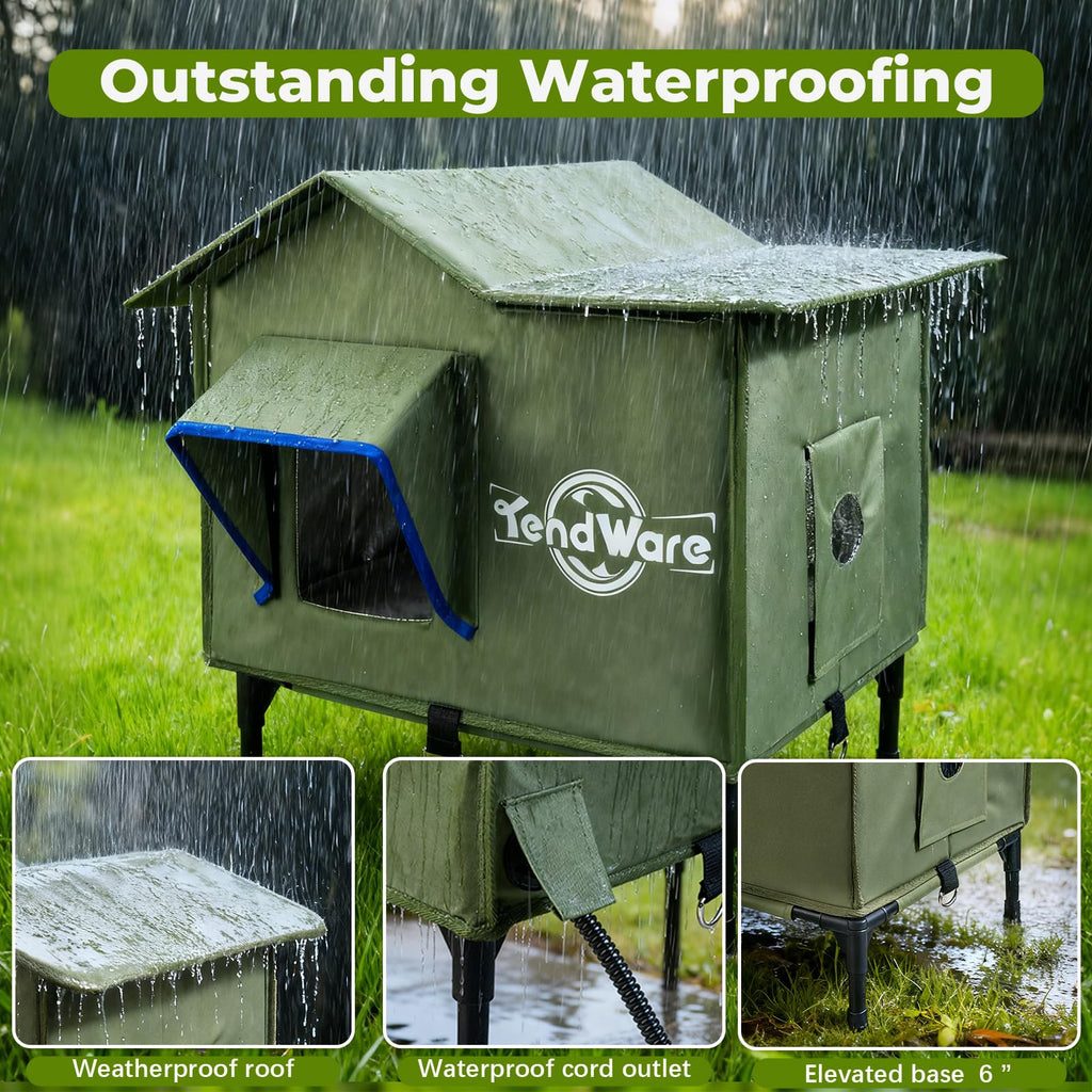 Heated Outdoor Cat House with Elevated Base Y28200