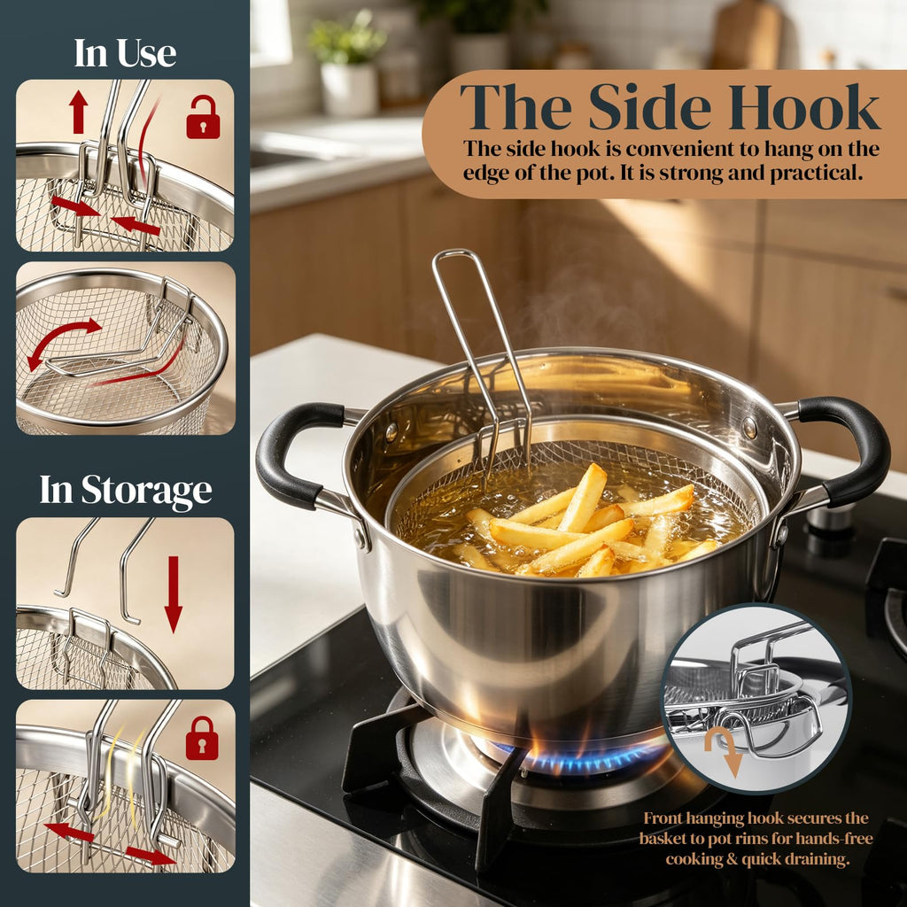 6 Quart Stainless Steel Deep Fryer Pot with Basket C379
