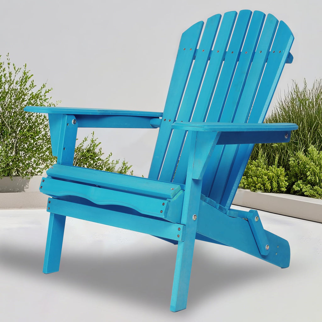 Light Blue Solid Cedar Wood Folding Adirondack Chair Set of 2 U73933