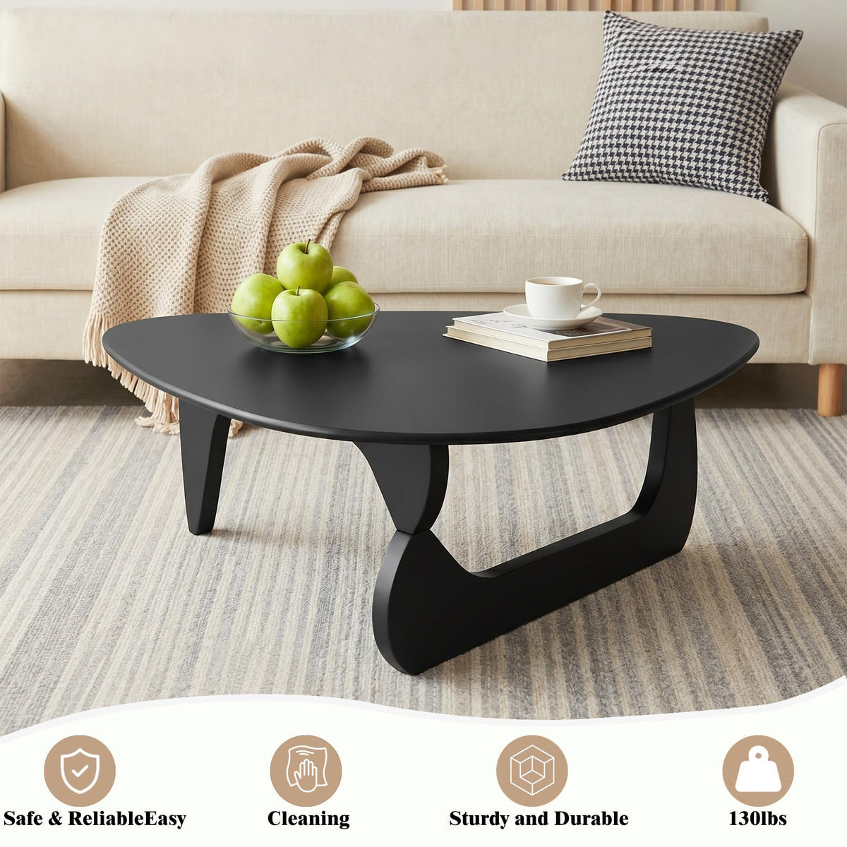 34" Black Coffee Table with Solid Wood Top P2231