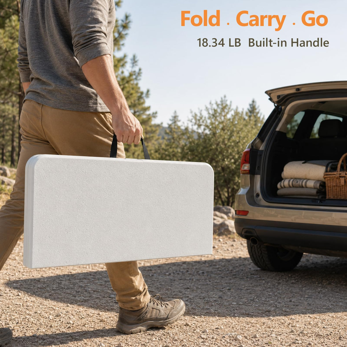 36" White Folding Card Table with Carrying Handle N250876