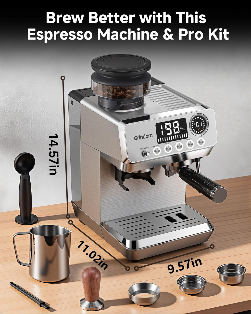 Espresso Machine with Grinder, 20 Bar, Milk Frother U11309