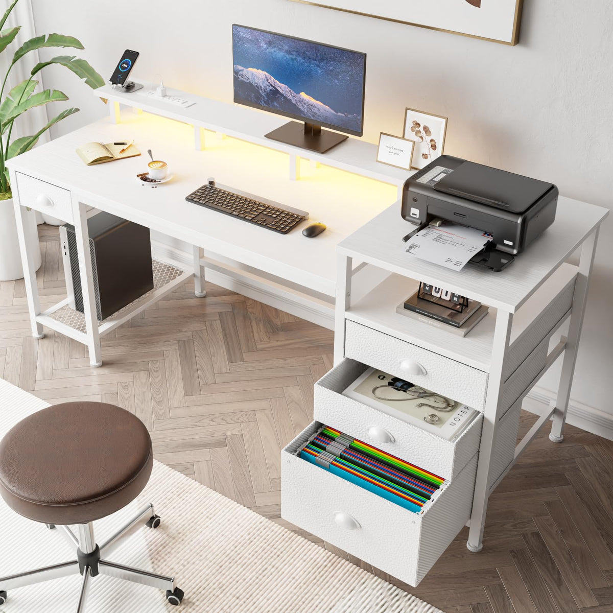 White Computer Desk with 4 Drawers Y611990