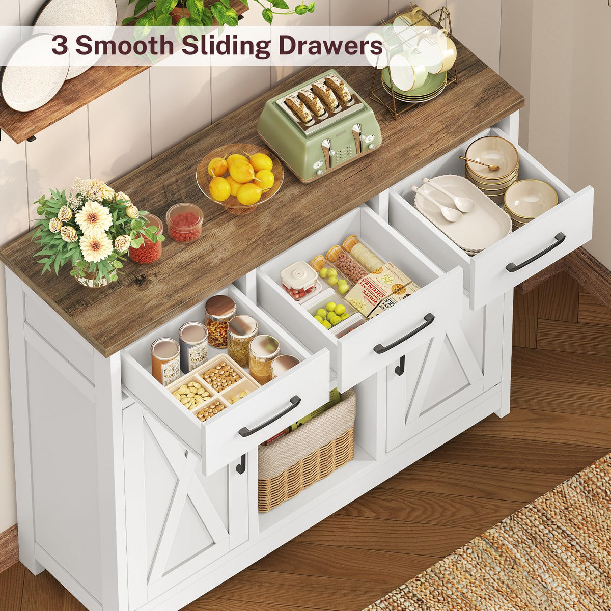 White Storage Cabinet with 3 Drawers and 2 Doors I48961