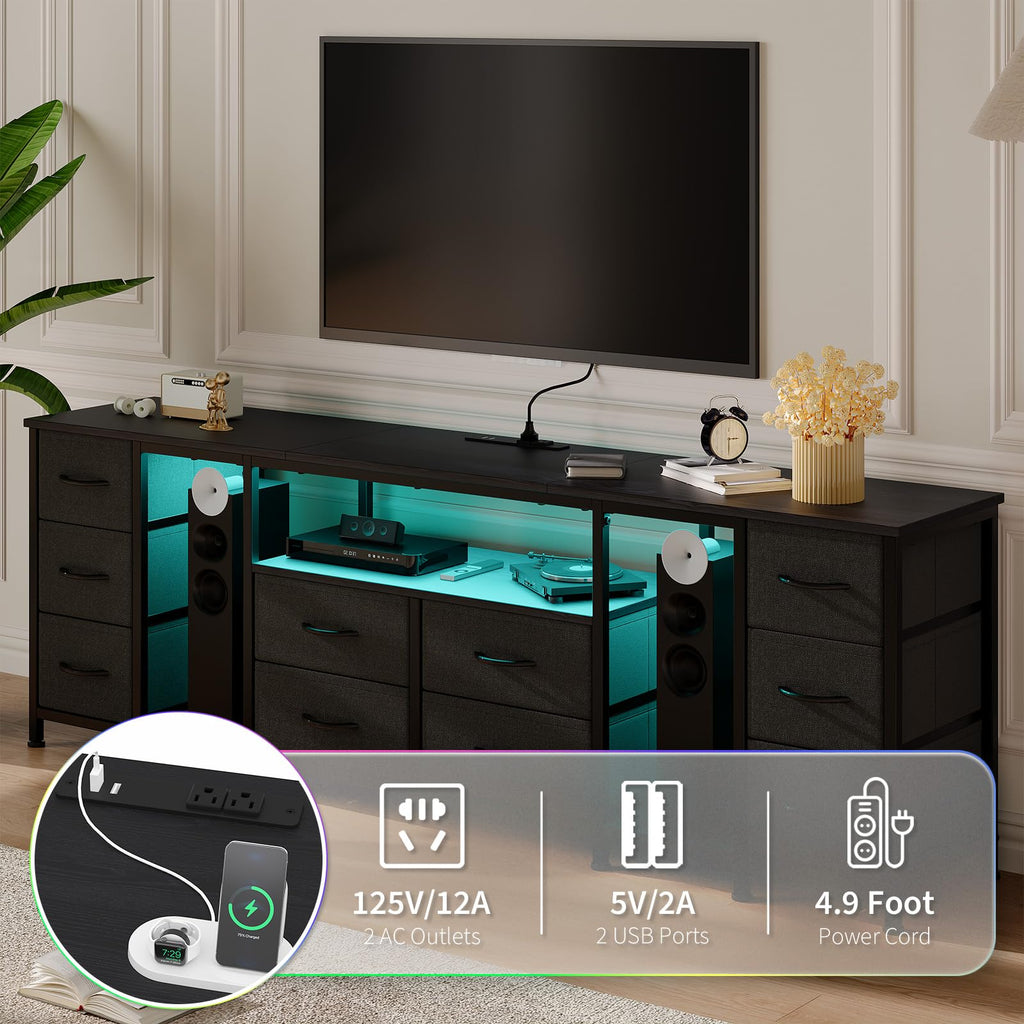 Black 10 Drawer Dresser TV Stand with Power Outlets L43960