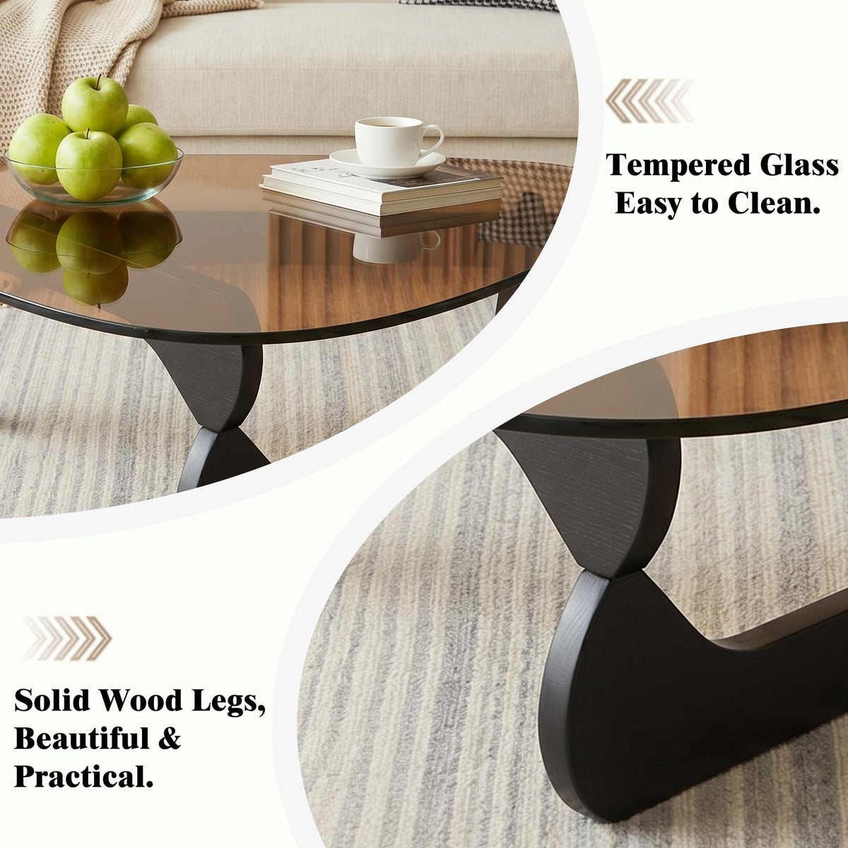 34" Black Coffee Table with Solid Wood Top P2231
