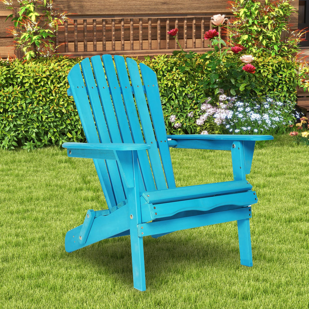 Light Blue Solid Cedar Wood Folding Adirondack Chair Set of 2 U73933