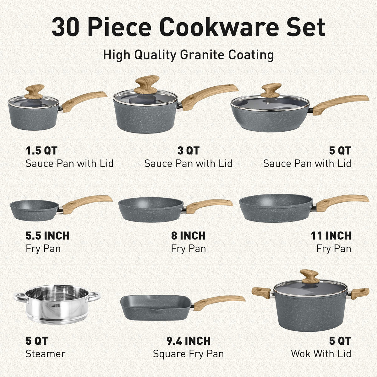 30 Piece Nonstick Cookware Set S2374