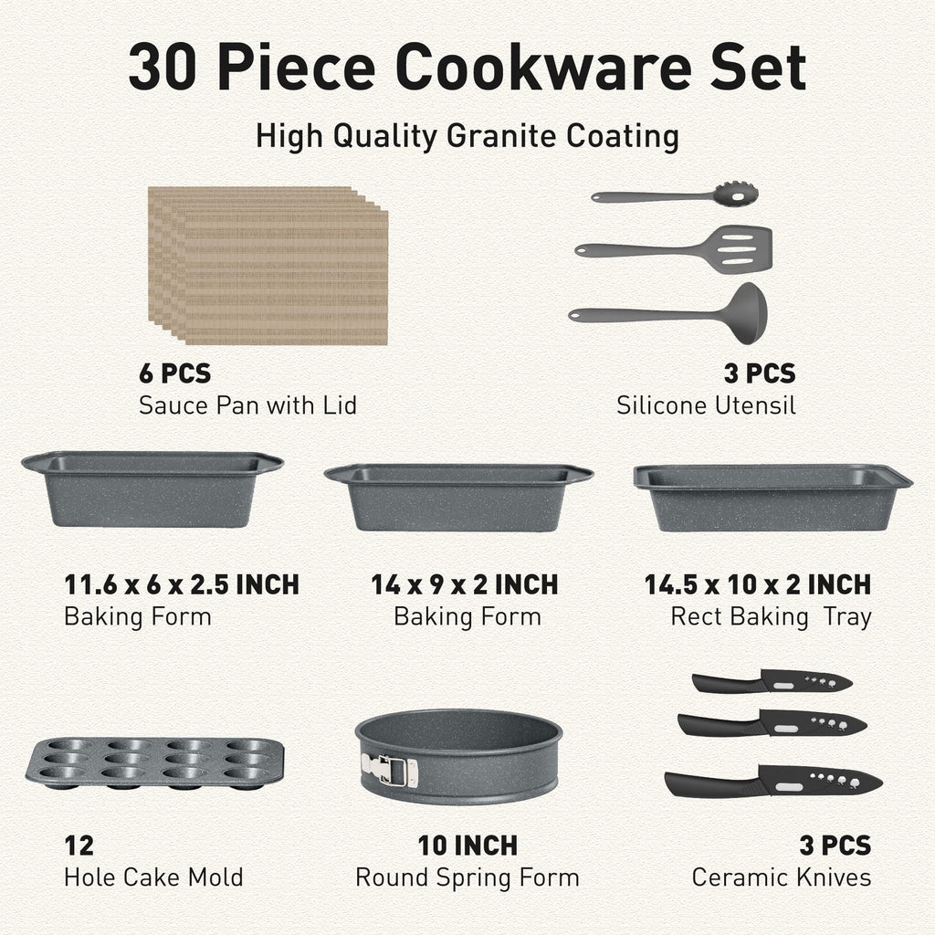 30 Piece Nonstick Cookware Set S2374