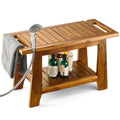 28" Teak Shower Bench with Storage Towel Shelf A512389